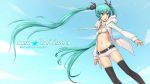  1920x1080 adam700403 aqua_eyes aqua_hair belt bikini bikini_top black_rock_shooter character_name cloud clouds floating_hair front-tie_top hair_ribbon hatsune_miku highres jacket long_hair navel necktie open_mouth ribbon short_shorts shorts side-tie_bikini sky solo swimsuit thigh-highs thighhighs twintails very_long_hair vocaloid wallpaper 