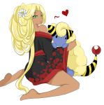  1girl :3 blonde_hair flower green_eyes heart japanese_clothes jecksy-candy jynx kimono mareep personification pokemon pokemon_(game) pokemon_gsc pokemon_rgby 