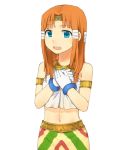  bare_shoulders blue_eyes bracelet character_request cosplay costume crop_top gloves hair_tubes halter_top halterneck hands_on_own_chest headband jewelry long_hair looking_at_viewer midriff navel open_mouth orange_hair personification simple_background skirt sleeveless solo sonic_the_hedgehog tikal_the_echidna tsuzuya_(knt31) white_background white_gloves 