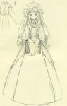  alternate_costume book book_hug dress frills graphite_(medium) hat highres long_hair long_sleeves monochrome patchouli_knowledge sketch solo standing sugi touhou traditional_media veil wide_sleeves 