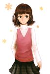  alternate_hairstyle brown_eyes brown_hair doujima_nanako hair_down houndstooth infinote lips persona persona_4 short_hair skirt solo sweater 