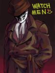  1boy blood chuu_it cravat dc_comics fedora gloves hand_in_pocket hat mask oekaki rorschach smiley_face solo tegaki title_drop trench_coat watchmen 