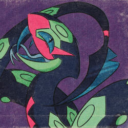 alt_text alternate_color animal_focus blue_tongue colored_tongue commentary english_commentary forked_tongue glitchplight highres long_fangs no_humans open_mouth pokemon pokemon_(creature) pokemon_focus purple_background seviper shiny_pokemon smile solo tongue tongue_out 
