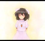  animal_ears arms_behind_back black_hair blush bunny_ears carrot closed_eyes eyes_closed inaba_tewi jewelry letterboxed mizuga necklace rabbit_ears short_hair smile solo touhou 