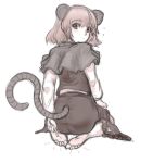  animal_ears barefoot blush capelet feet flying_sweatdrops kuro_suto_sukii looking_back monochrome mouse_ears mouse_tail nazrin pointing seiza short_hair sitting skirt soles solo tail toes touhou 