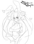  animal_ears antenna_hair arms_behind_back bare_shoulders breasts bunny_ears cleavage commentary di_gi_charat dice eu03 glasses hair_ornament heart large_breasts long_hair monochrome no_legs rabbit_ears sketch smile solo twintails usada_hikaru very_long_hair 