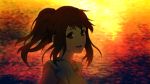  brown_eyes brown_hair close fate/stay_night fate/zero kaisen light_smile necklace open_mouth ponytail sea shirley_(fate/zero) sunset 