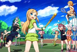  &gt;_&lt; :d ^_^ akaza_akari angry ball baseball baseball_bat black_hair black_legwear blonde_hair blood blue_eyes blue_hair bow casual clenched_teeth closed_eyes cloud clouds everyone eyes_closed fence funami_yui furutani_himawari glasses glasses_removed green_eyes hair_bobbles hair_bow hair_bun hair_ornament hair_over_one_eye hairband hairclip heart highres ikeda_chitose ikeda_chizuru labcoat long_hair looking_back matsumoto_rise muku-coffee multiple_girls musical_note nishigaki_nana nosebleed oomuro_sakurako open_mouth outdoors pink_hair ponytail purple_hair racket red_eyes red_hair redhead saliva school_uniform serafuku shadow shoes short_hair shorts siblings silver_hair sisters sitting skirt sky smile socks sportswear sugiura_ayano teeth tennis_ball tennis_court tennis_net tennis_racket tennis_uniform tissue tissue_box toshinou_kyouko tree twintails wavy_mouth wristband xd yellow_eyes yellow_legwear yoshikawa_chinatsu yuru_yuri 