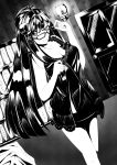  absurdres adjusting_glasses babydoll bespectacled breasts candle cleavage crescent glasses greyscale hair_ornament highres lace long_hair monochrome patchouli_knowledge smile solo star touhou turn-a 