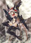  angel antennae armor bare_shoulders blue_eyes bow breasts center_cut cleavage copyright_request feathers frills grey_hair gun highres knife navel original panda_lion pandaraion_(kanikani2950) smile weapon white_hair wings 