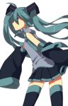  aqua_hair detached_sleeves haru_(oomr005) hatsune_miku long_hair necktie simple_background skirt sleeves_past_wrists solo thigh-highs thighhighs tongue twintails vocaloid white_background 