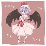  bat_wings blue_hair character_name dress fang hat heart kuromari_(runia) open_mouth red_eyes remilia_scarlet shoes simple_background solo star touhou wings 