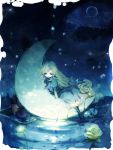  blue_eyes crescent_moon dress flower ib mary_(ib) moon partially_submerged water yuukichi 