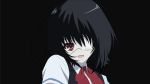  another bicolored_eyes black_background black_hair eyepatch misaki_mei red_eyes short_hair simple_background solo 