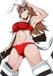  animal_ears armpits blue_eyes breasts brown_hair bunny_ears charlotte_e_yeager goggles highres large_breasts long_hair maru_(maruttona) maruttona muscle solo strike_witches striker_unit 