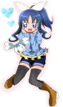  alternate_hairstyle black_legwear blue_eyes blue_hair boots coffret_(heartcatch_precure!) creature hands_on_own_cheeks hands_on_own_face haru_(nature_life) heartcatch_precure! jacket kurumi_erika long_hair ponytail precure shorts smile thigh-highs thighhighs 