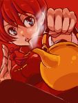  :o amelie blue_eyes braid chinese_clothes close-up eyelashes genderswap pigtail ranma-chan ranma_1/2 red red_background red_hair redhead saotome_ranma single_braid steam 