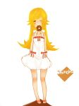  1girl bare_shoulders blush_stickers doughnut fang long_hair monogatari_(series) nisemonogatari oshino_shinobu pointy_ears solo wink yellow_eyes 