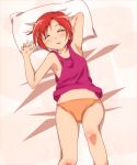  bed blush body_blush closed_eyes collarbone eyes_closed hair_tie hino_akane lying midriff no_pants on_back on_bed open_mouth orange_hair panties pillow precure sch short_hair sleeping smile_precure! solo tank_top underwear 