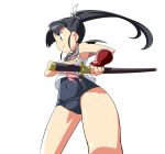  gauntlets original perspective ponytail sailor_collar school_swimsuit swimsuit sword takeya_yuuki weapon 