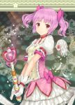 blush bow choker gloves hair_bow hourainingyou kaname_madoka looking_at_viewer magical_girl mahou_shoujo_madoka_magica pink_hair red_eyes short_hair short_twintails skirt smile solo soul_gem twintails wand white_gloves wings 