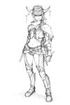  armor belt capelet chaps cowboy_hat furogi_(armor) gauntlets greaves grin gun gunblade hat holster imizu_(nitro_unknown) kirisame_marisa midriff monochrome monster_hunter short_shorts shorts sketch smile solo touhou weapon 