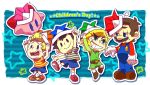  4boys black_hair blonde_hair blue_eyes brown_hair child facial_hair gloves grin hat kirby kirby_(series) link lucas mario mother_(game) mother_2 mother_3 multiple_boys mustache naco24 ness nintendo overall overalls smile super_mario_bros. super_smash_bros. sweatdrop the_legend_of_zelda toon_link wind_waker 