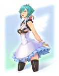  aquarion_evol bare_shoulders blue_eyes breastless_clothes breasts dress erect_nipples green_hair highres masn_(moxi) thigh-highs thighhighs under_boob underboob zessica_wong 