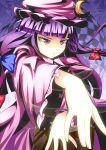  book crescent frown hair_ribbon hat highres long_hair patchouli_knowledge purple_eyes purple_hair ribbon solo touhou turn-a violet_eyes 