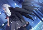 copyright_request dress looking_at_viewer night pantyhose red_eyes rouzille solo white_hair wings 