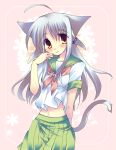  brown_hair cat_ears cat_tail grey_hair long_hair original school_uniform serafuku tail yuuki_tsubasa 
