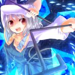  animal_ears arms_up bow dowsing_rod dress gem grey_dress grey_hair jewelry koza lights mouse_ears mouse_tail nazrin necklace open_mouth pendant red_eyes short_hair solo tail touhou 