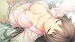  blush breasts cleavage cura game_cg monobeno on_back sawai_natsuha sleeping 