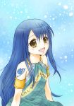  blue_hair blush brown_eyes dress fairy_tail highres kingyo_(984) long_hair open_mouth solo tattoo wendy_marvell yellow_eyes 