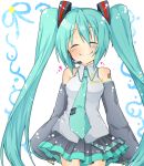  bad_id blush closed_eyes colored detached_sleeves hatsune_miku headset heart long_hair minamiya_mia necktie skirt smile solo twintails very_long_hair vocaloid 
