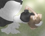  apron bob_cut bobcut brown_hair closed_eyes grass maid maid_headdress nanami short_hair sleep sleeping suikoden_ii 