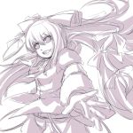  artist_request bow foreshortening from_below fujiwara_no_mokou grin hair_bow hair_ribbon hands ishikoro long_hair long_sleeves looking_down monochrome outstretched_arm outstretched_hand reaching ribbon shirt simple_background sketch smile solo suspenders touhou 