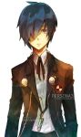  arisato_minato bad_id blue_hair headphones highres persona persona_3 school_uniform short_hair solo 