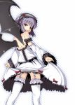  bare_shoulders bow detached_sleeves dress fujy garters headband looking_back no_panties purple_hair red_eyes remilia_scarlet skirt_lift thighhighs touhou white_legwear wings 