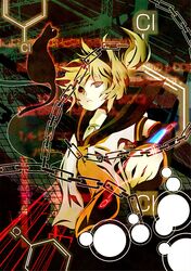  bad_id blonde_hair cat green_eyes kagamine_len male necktie paradichlorobenzene_(vocaloid) red_eyes sakisato_kiriko shorts solo vocaloid 