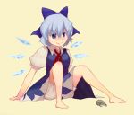  barefoot bloomers blue_eyes blue_hair bow cirno feet frog hair_bow jean_(artist) sitting touhou wings 