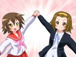  brown_hair crossover hairband hand_holding holding_hands k-on! kusakabe_misao lucky_star multiple_girls ribbon school_uniform serafuku tainaka_ritsu yagami_(artist) yagami_(mukage) 