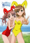   animal_ears beach rabbit_ears grass lake misaka_mikoto sand swimsuit to_aru_majutsu_no_index water  