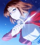  brown_hair face hands jacket japanese_clothes kara_no_kyoukai kimono knife red_jacket ryougi_shiki short_hair solo zpolice 