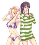  glasses jewelry nami necklace nico_robin o-ring_top one_piece one_piece:_strong_world side-tie_bikini striped striped_bikini striped_swimsuit sweater_dress swimsuit tiga2 towel 