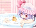  bath bathtub bubble_bath irori irori_kyouka_gekkan lavender_hair red_eyes remilia_scarlet rubber_duck short_hair shower_cap solo tiles touhou wings 