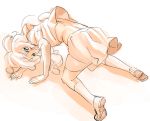  bad_id bent_over long_hair monochrome orange_(color) p.k. simple_background sketch thigh-highs thighhighs white_background 