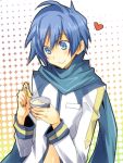  bad_id blue_eyes blue_hair blush eating food heart ice_cream kaito male mikippa scarf smile solo vocaloid 