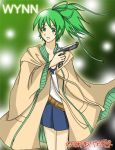  green_eyes green_hair gun jacket kazemachi ribbon skirt tagme wynn yu-gi-oh! 