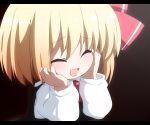  ^_^ anime_coloring ascot blonde_hair blush chibi closed_eyes dark face hands_on_own_cheeks hands_on_own_face happy letterboxed long_sleeves necktie oka_(artist) oka_(bananashoe) open_mouth ribbon rumia short_hair smile touhou 
